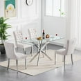 thumbnail image 6 of Modern Glass Dining Table with Tempered Glass Tabletop and Metal Pedestal, Clear Glass Kitchen Dining Room Table, 6 of 15