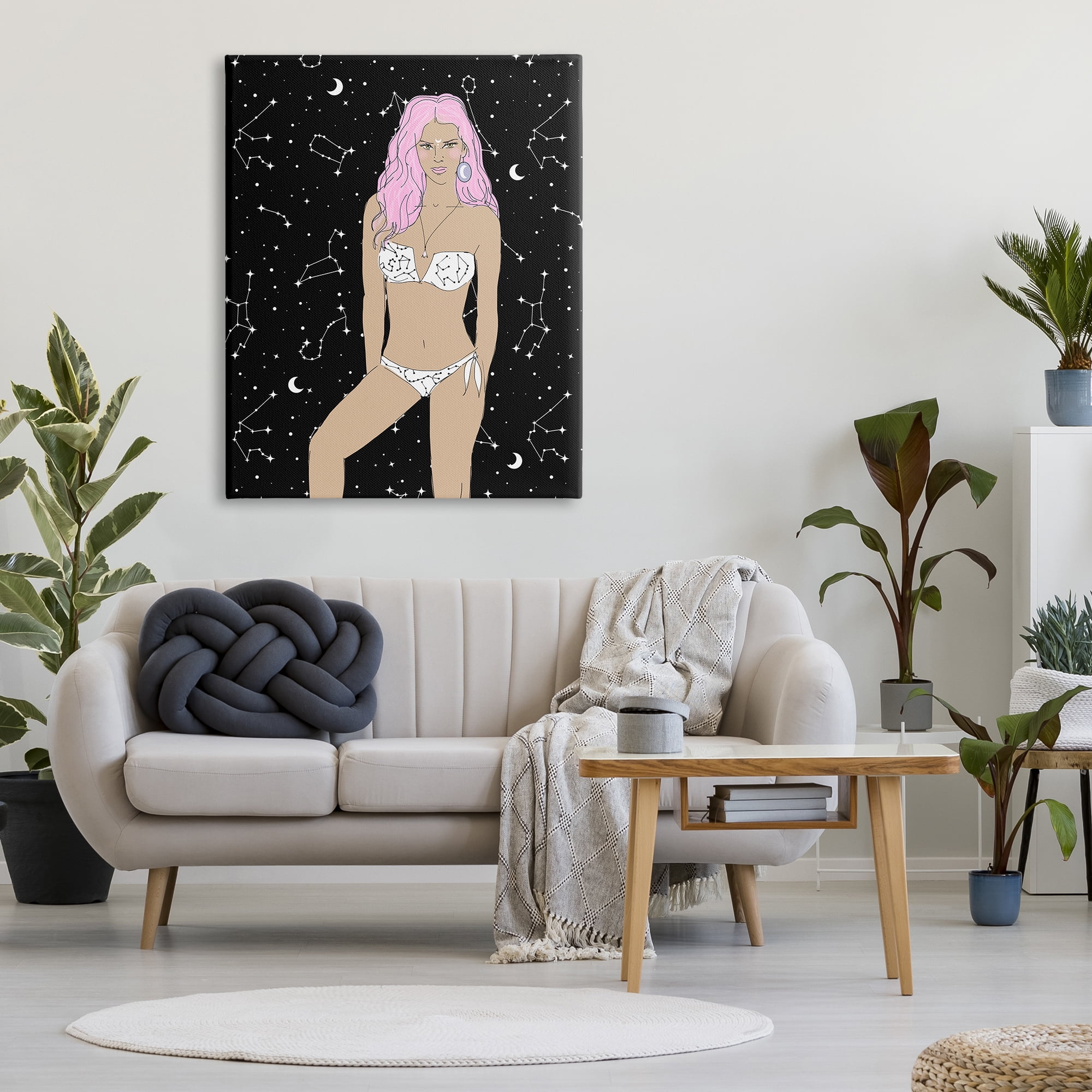 Stupell Industries Moon Girl Constellations Novelty Painting Gallery Wrapped Canvas Print Wall Art, 36 x 48
