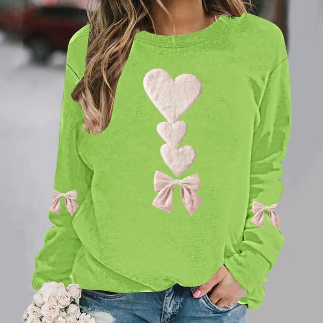 ICHUANYI Chandail en Molleton Graphique Cœur pour Femmes, Col Rond, Décontracté, Oversize, Manches Longues