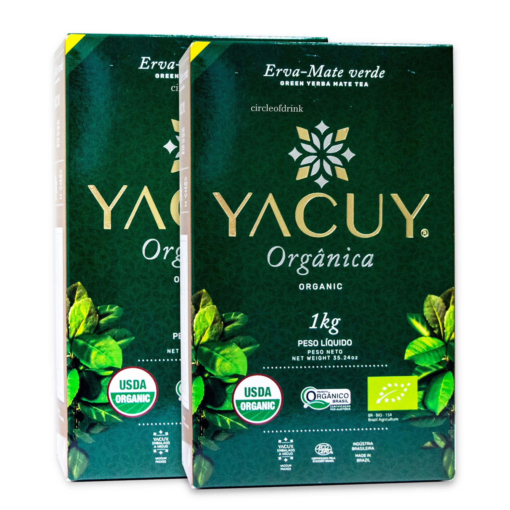 Yacuy Certified Organic Green Yerba Mate Tea - Gourmet Erva Mate Chimarrao - Super Fresh Vacuum Sealed - 2kg - 4.4 lbs