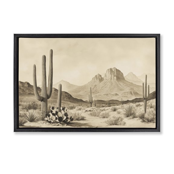 Stupell Industries Traditional Arizona Desert Vista Black Floating Frame Canvas Art, 25 x 17, by Petals Prints Design