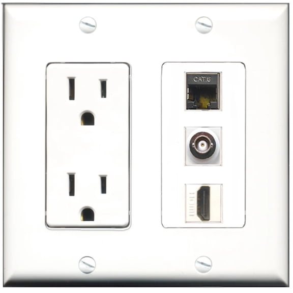 Ultra Spec Cables 15 Amp Power Outlet 1 Port HDMI 1 Port Shielded Cat6 1 Port BNC Wall Plate