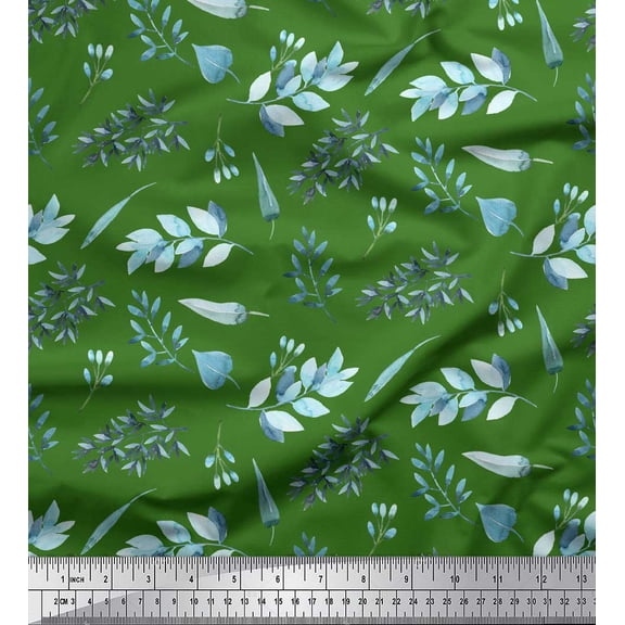 Soimoi Green Cotton Duck Fabric Flower Leaves Print Fabric by the Yard 42 Inch Wide