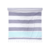 100% Cotton Filippo Fouta Beach Towel, Lightweight, Soft and Absorbent Terry Cloth Backing,Nautical Stripes Pattern Travel Bath Towel , 35" x 68",  Dusky Blue by Blue Nile Mills