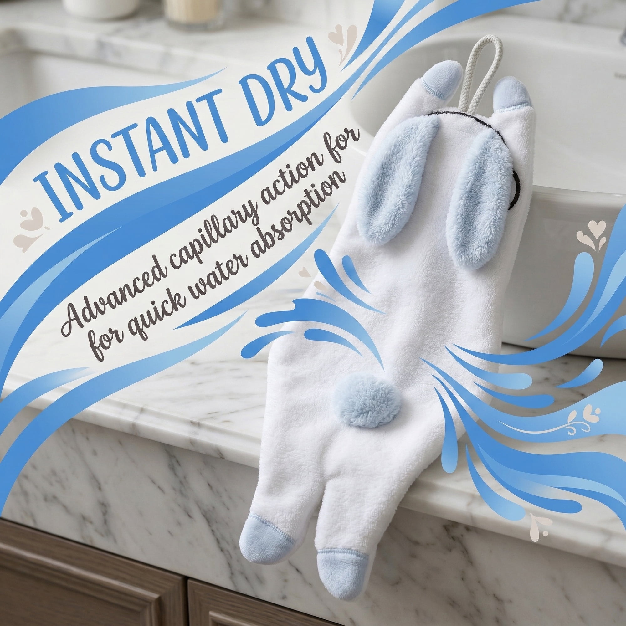 Unique Bargains Animal Shaped Hanging Hand Towels Absorbent Coral Fleece White 13" x 6"