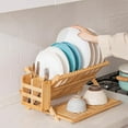 thumbnail image 6 of Dish Drying Rack with Utensil Holder, 3-Tier Large Collapsible Wooden Dish Drainer Rack, Folding Drying Holder Dish Drainer for Kitchen Counter, 6 of 14