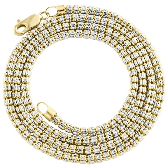 10K Yellow Gold Two Tone 3mm Diamond Cut Ice Chain Bead Necklace 16 Inches