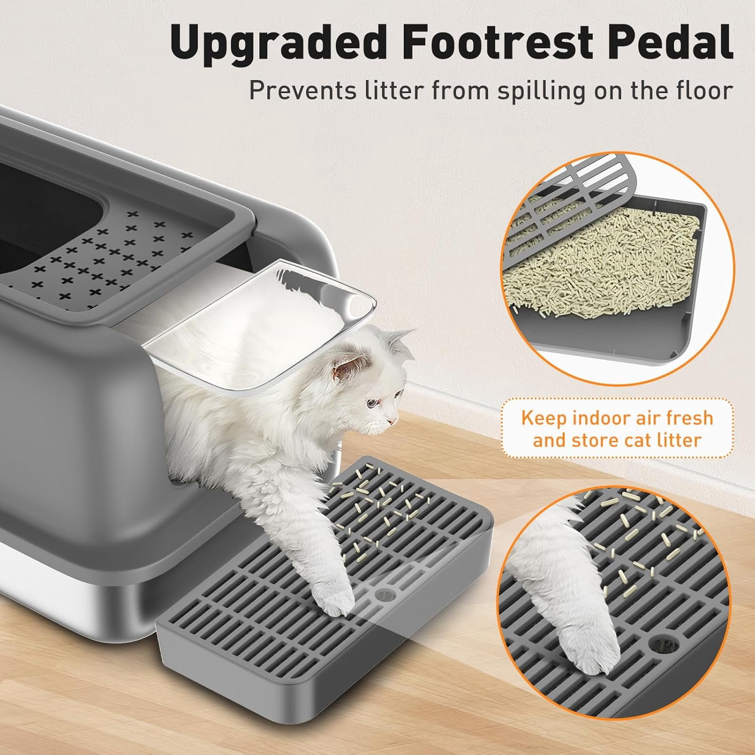 Stainless Steel Litter Box Large Metal Cat Litter Box with Lid Metal Litter Box High Wall Sides Enclosure,Non-Sticky,Anti-Leakage,Easy Cleaning