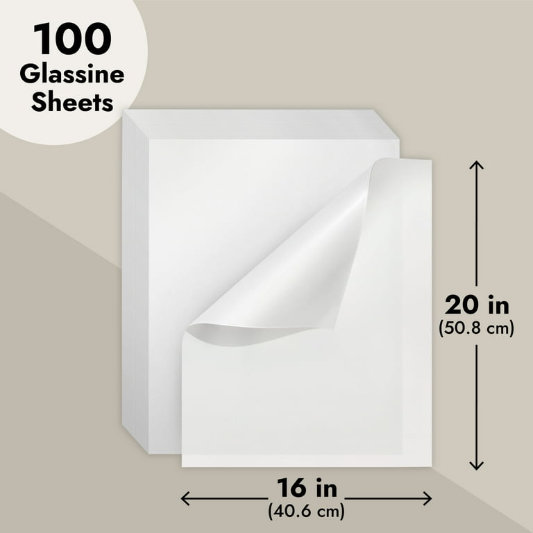 100 Pack Glassine Paper Sheets, 16 x 20 Inches for Artwork, Prints,  Photographs, Drawings, Arts and Crafts, DIY Projects, Baked Goods Packaging  