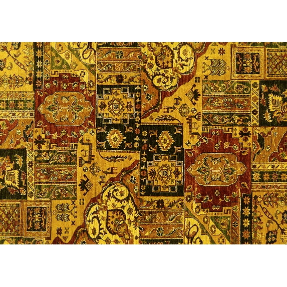 Ahgly Company Machine Washable Indoor Rectangle Abstract Yellow Modern Area Rugs, 5' x 7'