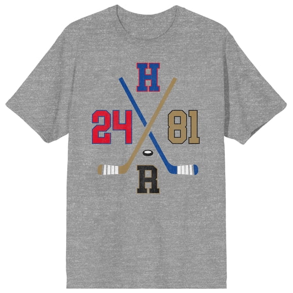 Hockey Crossed Sticks Adult Athletic Heather Crew Neck Short Sleeve T-shirt - Small