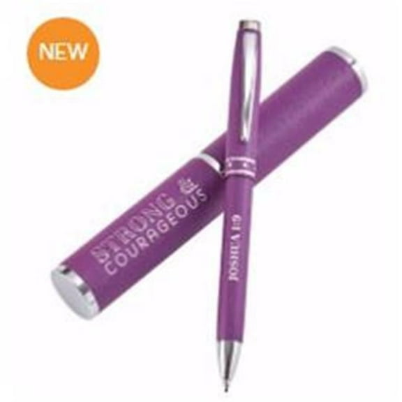Christian Art Gifts  Strong & Courageous Pen with Case, Purple