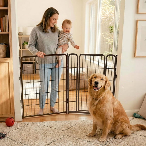 Extra Wide Indoor Dog Gate, Adjustable Up to 55-inch Width, 40-inch Height, 2 Wire Panels for Medium and Large Dogs, Black