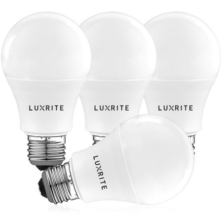 Luxrite A19 LED Light Bulb 60W Equivalent, 2700K Soft White Dimmable, 800 Lumens, Standard LED Bulb 9W, E26 Base, Energy Star, Enclosed Fixture Rated, Perfect for Lamps and Home Lighting (4 (Best Light Bulbs For Enclosed Fixtures)
