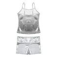 thumbnail image 4 of TiaoBug Kids Girls Yoga Workout Outfit Shiny Metallic Camisole Top with Shorts Gymnastic Dance Costume Silver 14, 4 of 5