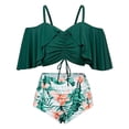 thumbnail image 5 of Plus Size Bikini Women's Pleated Drawstring Swimsuit 2 Piece Set Bathing Suit Ruched High Waist Beach Vacation Dark Green Size:4XL, 5 of 6