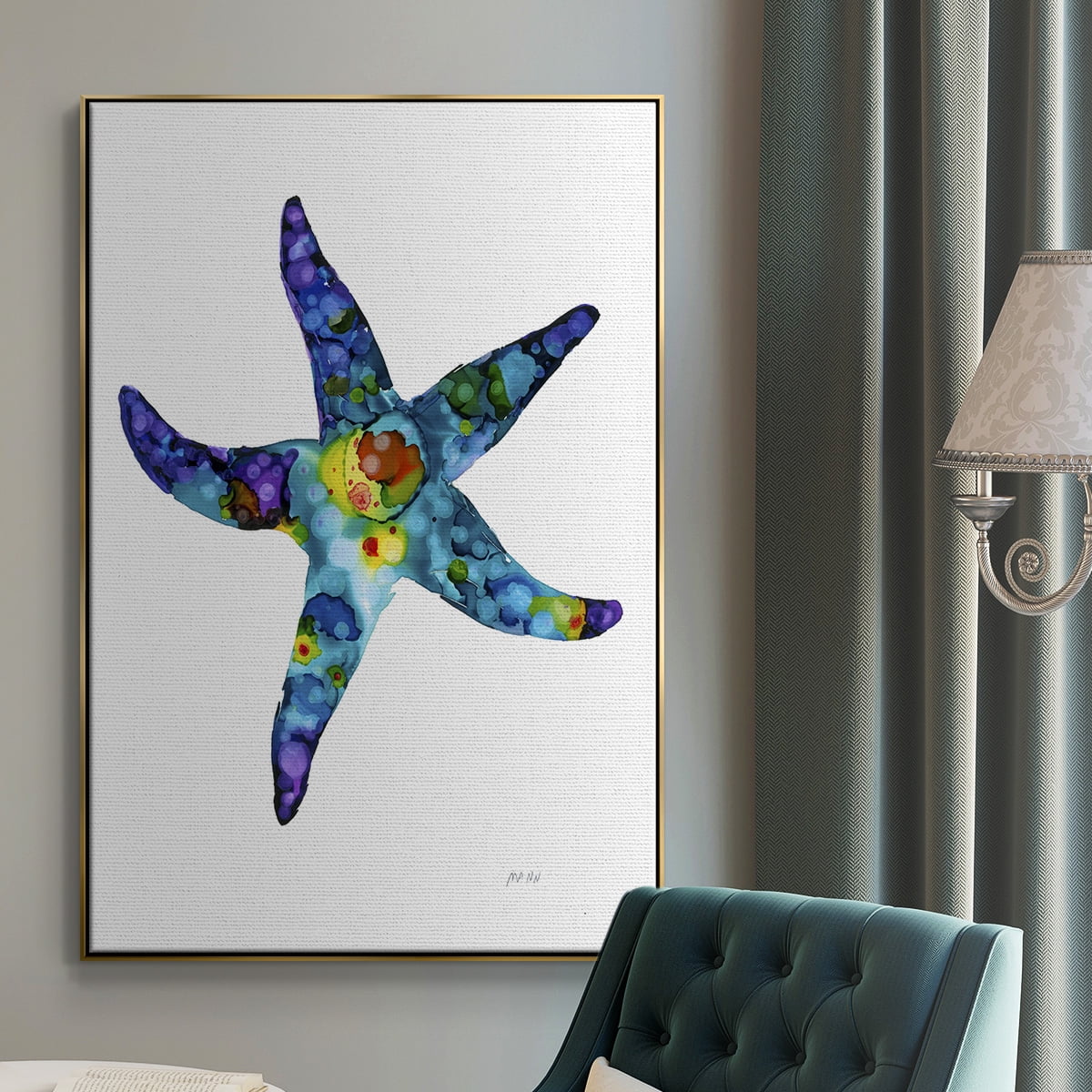 Sea Star Framed Premium Gallery Wrapped Canvas - Ready to Hang - 25 x 37 - Gold Floating Frame
