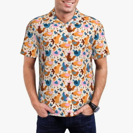 Logiee Cute Chickens Print Mens Polo Shirts Mens Golf Polo Shirts Short Sleeve Casual Polo Shirts for Men Summer Fashion Beach Shirts-Large