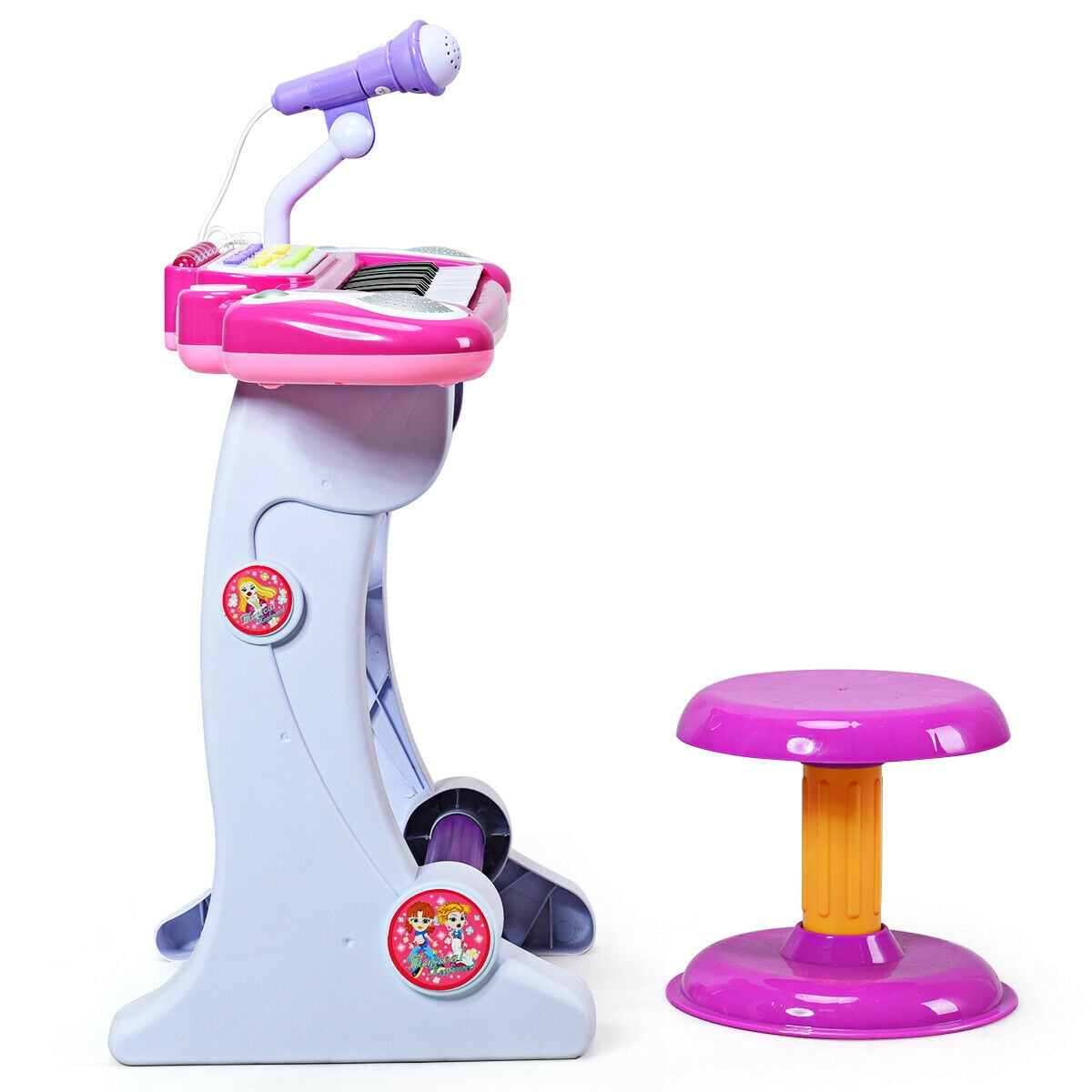 Costway 37 Key Electronic Keyboard Kids Toy Piano MP3 Input with Microphone and Stool Pink