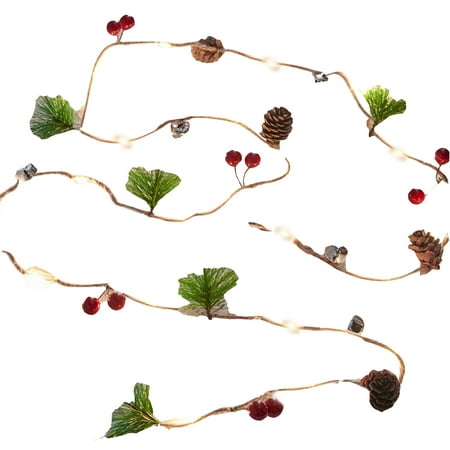 

LED Christmas String Lights 20 7ft Pinecone Red Berry Bell Garland String Lights for Indoor Outdoor Holiday Party Decorations