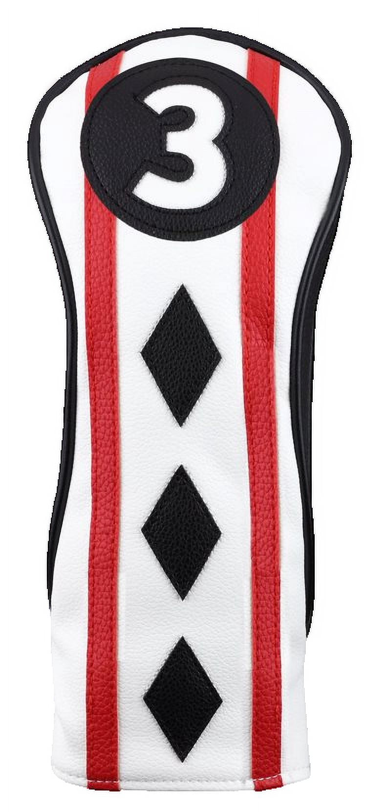 Majek Golf Clubs Club Premium Poker Diamond Protective Hand Made Black Red White Head Covers 460cc #1 Driver Fairway Metal Woods #3#5 +#H Utility Hybrid Cover with Adjustrable Wheel Tag Cover Set