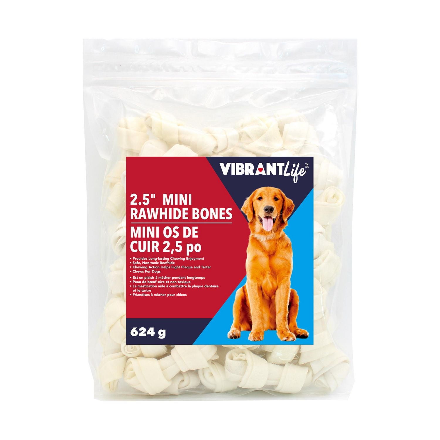 VibrantLife 2.5" Rawhide Bones Chews for Dogs, 624 g