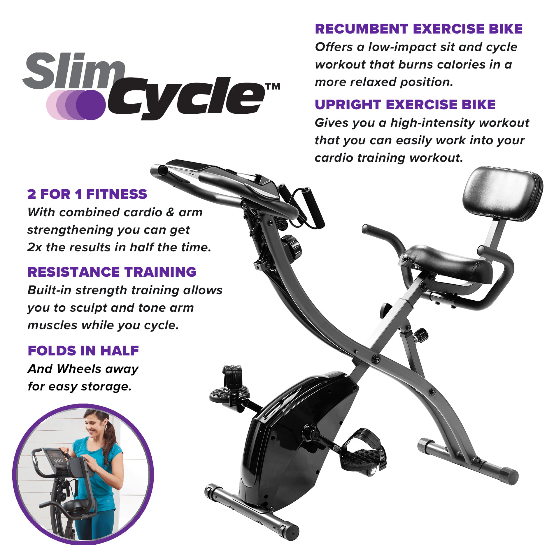 Indoor Exercise Slim Folding Upright Bike 3in1 Stationary Cycle Recumbent Bike 