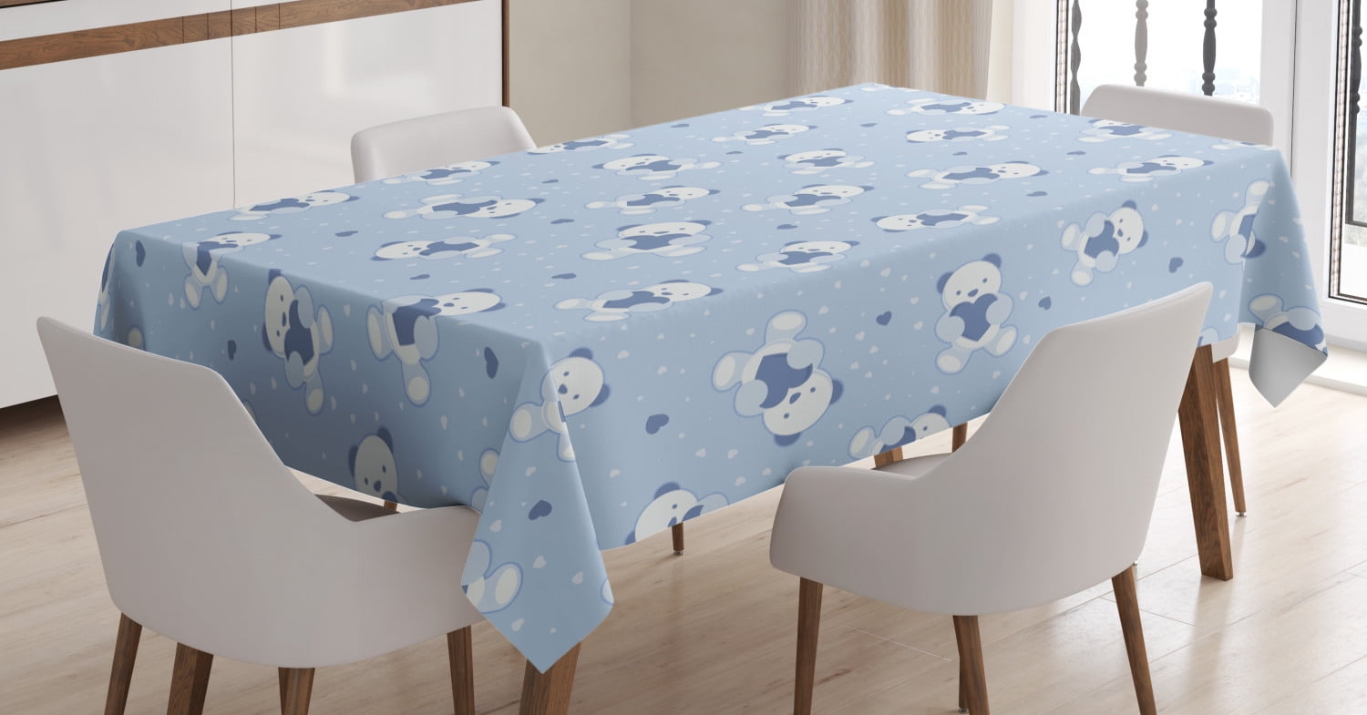 Boy's Tablecloth, Teddy Bears on Blue Backdrop Holding Hearts Baby