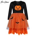 thumbnail image 2 of Girls Halloween Pumpkin Bat Dress-up Clothes Long Sleeve Velvet Tulle Tutu Dress Kids Theme Party Masquerade Cosplay Costume120 Gong Bohan LED, 2 of 2