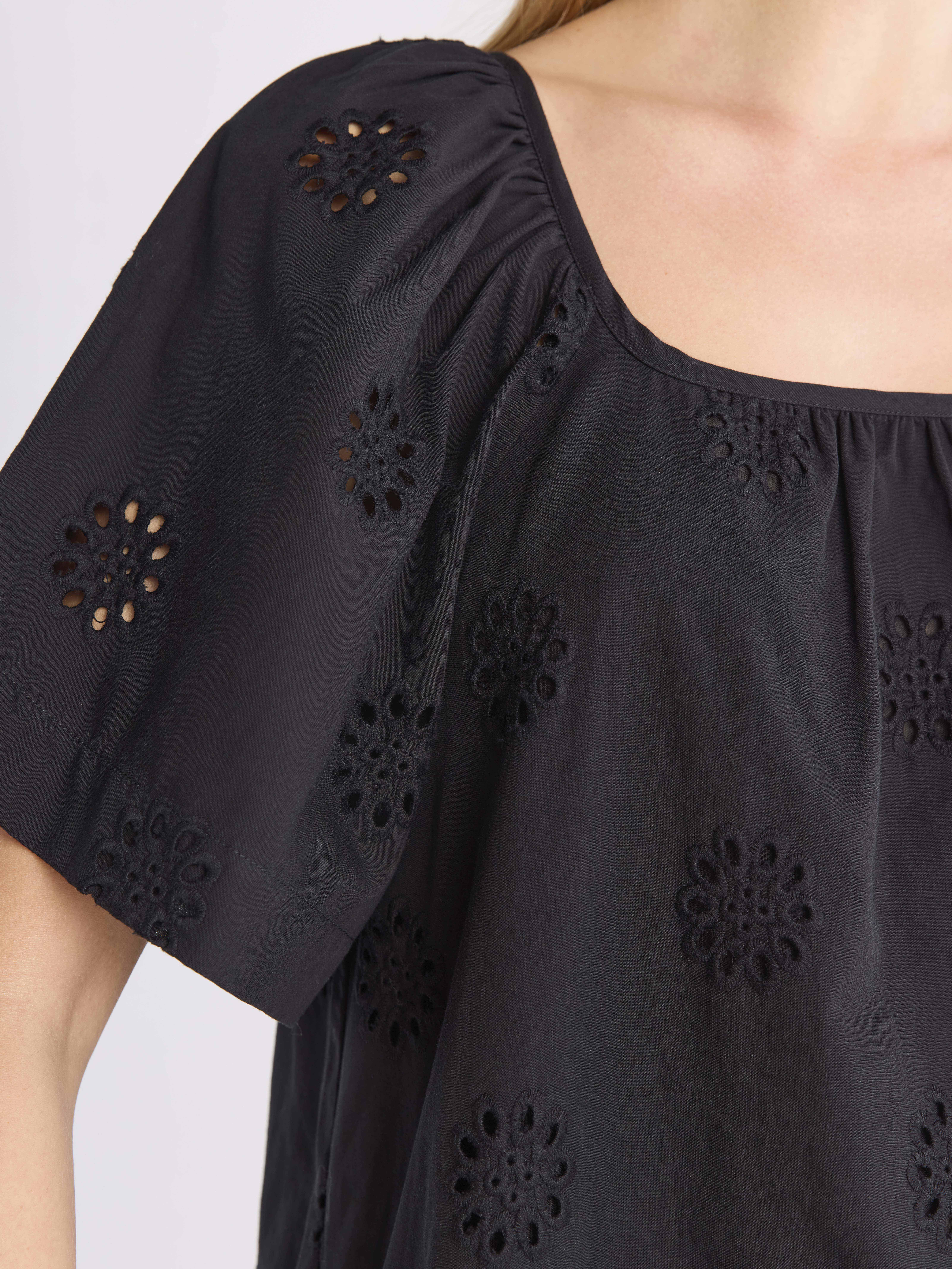 Free Assembly Women's Square Neck Eyelet Mini Dress with Short Sleeves, Sizes XS-XXL