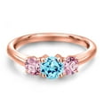 thumbnail image 3 of Gem Stone King 18K Rose Gold Plated Silver Blue Apatite and Pink Lab Grown Diamond Engagement Ring for Women | 1.00 Cttw | Round 5MM | Gemstone Birthstone | Size 8, 3 of 6