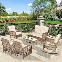 W WARMHOL 7 Pieces Outdoor Wicker Patio Furniture Set, All Weather ...