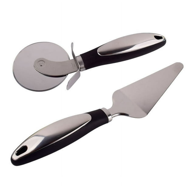 Pisexur Batería de cocina Espátula para pizza con rodillo, cortador de pizza de dos piezas, herramienta para espátula de pizza para la cocina del hogar