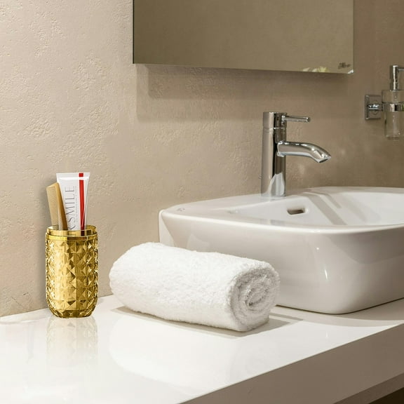 Elegant Gold Plated Toothbrush Set - Portable Organizer for Bathroom Storage Ideal for Couples Lightweight and Design for All Rooms