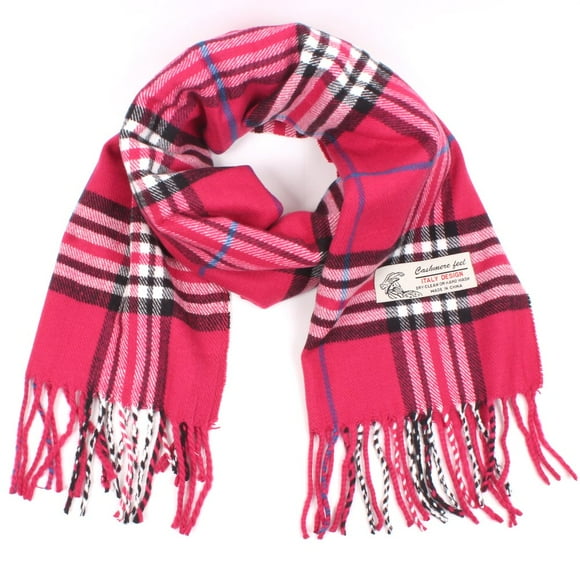 Plaid Cashmere Feel Classic Soft Luxurious Winter Scarf For Men Women (Hot Pink)