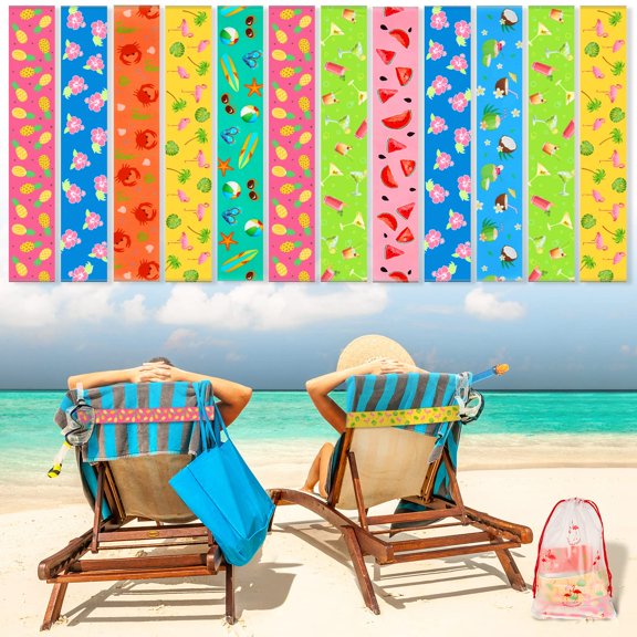 Toallas de playa elásticas Tessco, paquete de 12 unidades, 30 x 5 cm