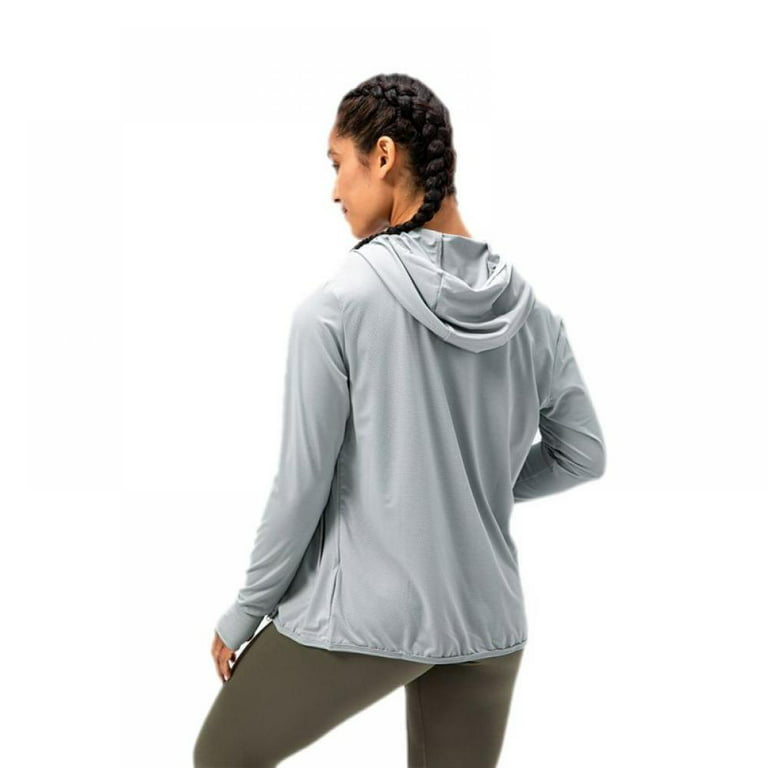 Eleanos Women's UPF 50+ Sun Protection UV Jacket - Zip Up Hoodie Long Sleeve Hiking Fishing SPF Performance Shirt with Thumbhole, Size: Small, Gray