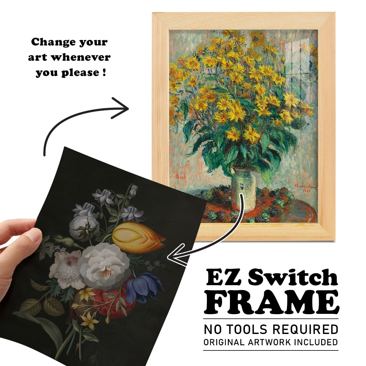 Dramatic Bouquet III -Framed Print w/glass-Natural Wood