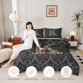 thumbnail image 3 of Castle Fairy Leopard Bow Letter K Full Size Comforter Sets 3 Pieces for Women,Gothic Theme Bedding Sets,Black Reversible, 3 of 6