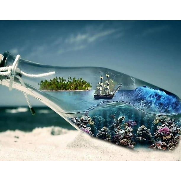 Diamond Painting DIY 5D Pirate Ship Magic Bottle Cross Stitch Diamond Embroidery Full Square Frameless Diamond Mosaic Home DecorFull Square 75x100cm Gao Jinjia LED