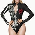 thumbnail image 2 of FYEGRE Women's Long Sleeve Digital Printed Zipper Skin Tight Party Romper Bodysuit Outfit for G XL, 2 of 4