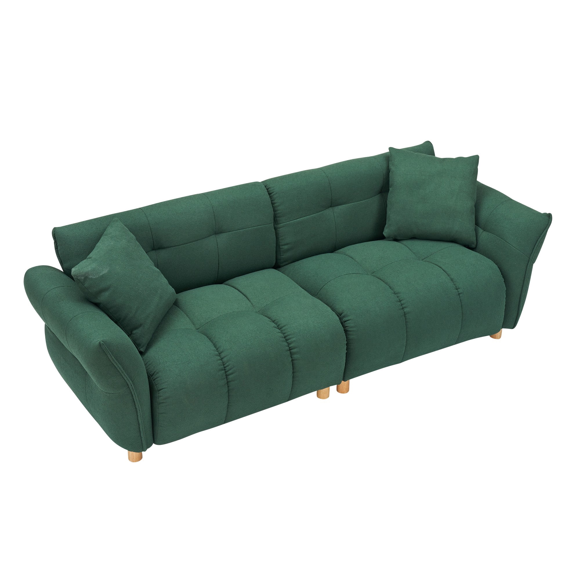 93" Sofa Couch for Living Room,Teddy Upholstered Sofa,3 Seater Couch with 2 Pillows for Apartment,Bedroom,Office,Green