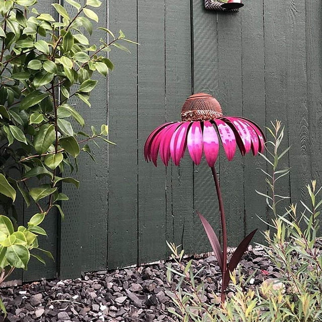 Comedero para pájaros de metal con forma de equinácea, de pie, de hierro, para jardín, con forma de poste para flores, para decoración de jardín