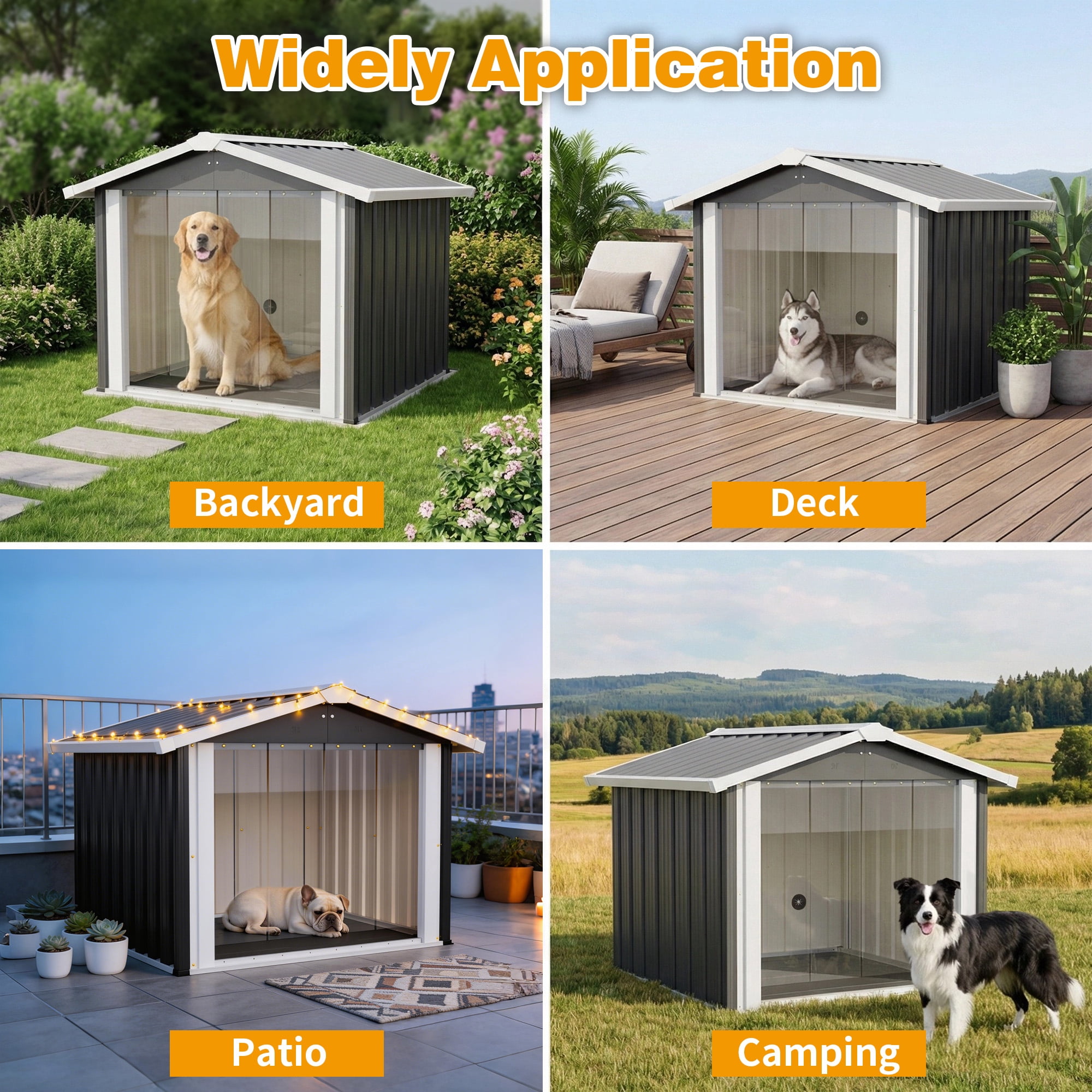 LZBEITEM Waterproof Metal Dog House for Small to Large Sized Dogs, Indoor Outdoor Doghouse Dog Kennel  Weather Pet Shelter