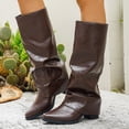 thumbnail image 2 of Tqyyweavej Women's Knee High Boots Fold Over Pointed Toe Motorcycle Riding Boots Versatile Solid Color Mid Chunky Heeled Shoes for Women, 2 of 10