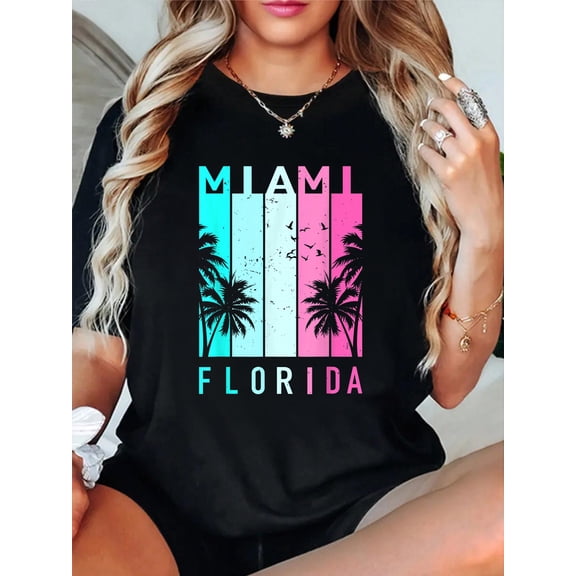 100% Cotton Retro Miami Florida Beach Souvenir T-Shirt Men Women T-Shirt Women's Graphic Tee Casual Tops
