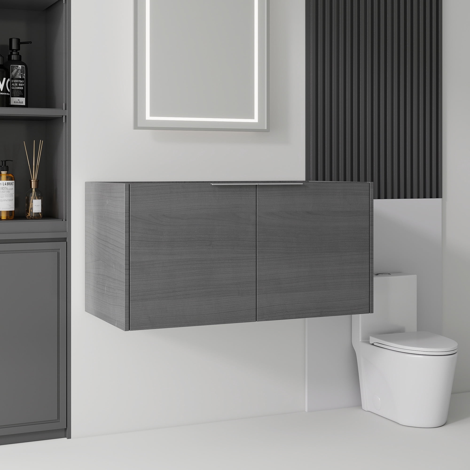 Leumius 36" Floating Bathroom Vanity Cabinet,Soft-Close Double Doors,Wall Mounted Cabinet Set Bathroom Vanity for Small Space,Cabinet Only,Grey