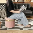 thumbnail image 7 of Small Ottoman with Storage,Folding Round Ottoman with Gold Trim,Velvet Storage Stool,Foot Stool with Soft Padded,Foot Rest for Living Room13“x13”x12.4(Pink,1pcs), 7 of 7