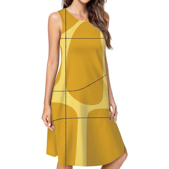 Abstract Mustard Yellow Design Lines Dress Loose Women'S Dress Beach Dresses With Pockets Dresses For Womens