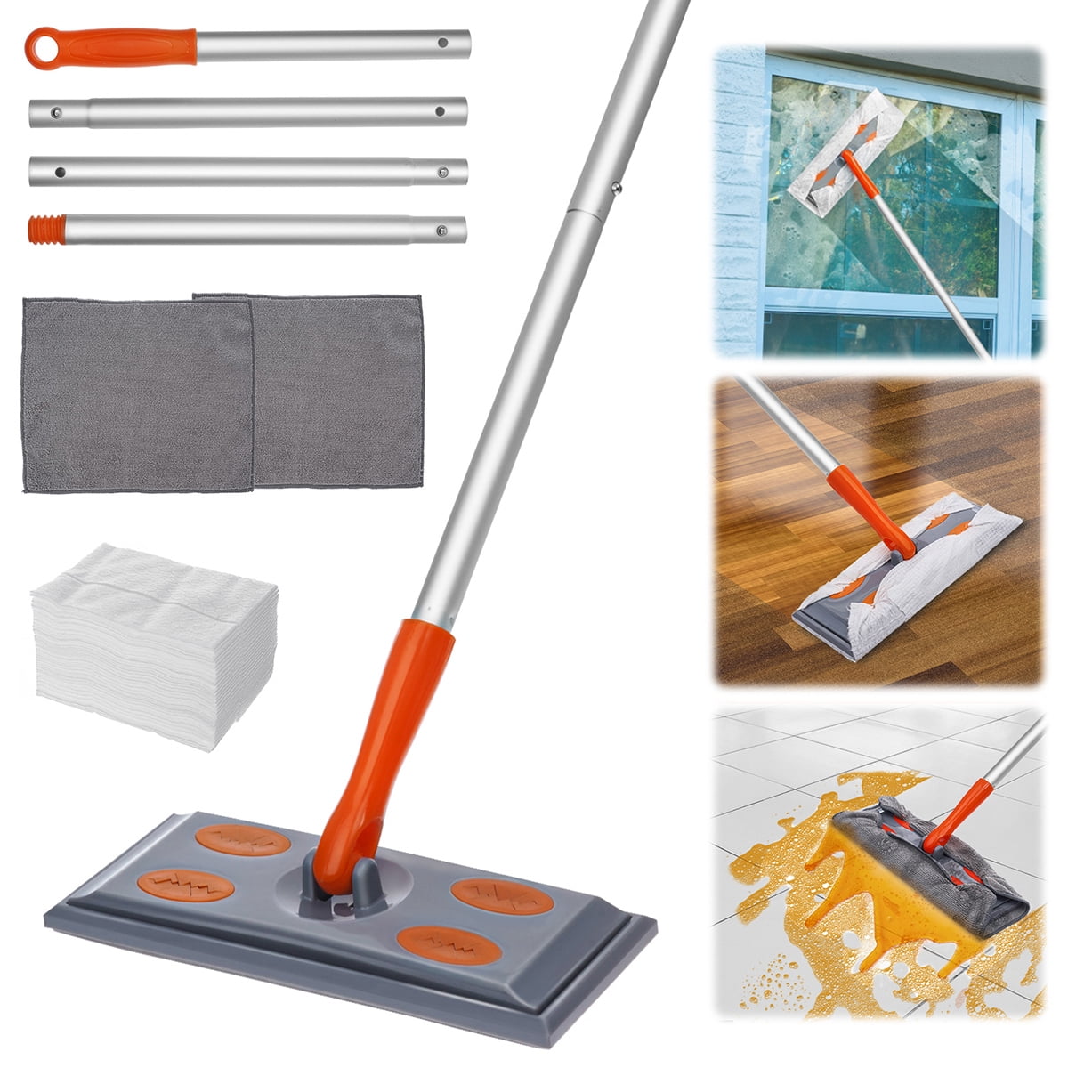 Bestnifly Flat Mop, 2PCS Microfiber Reusable Mop Pads, 30PCS Disposable